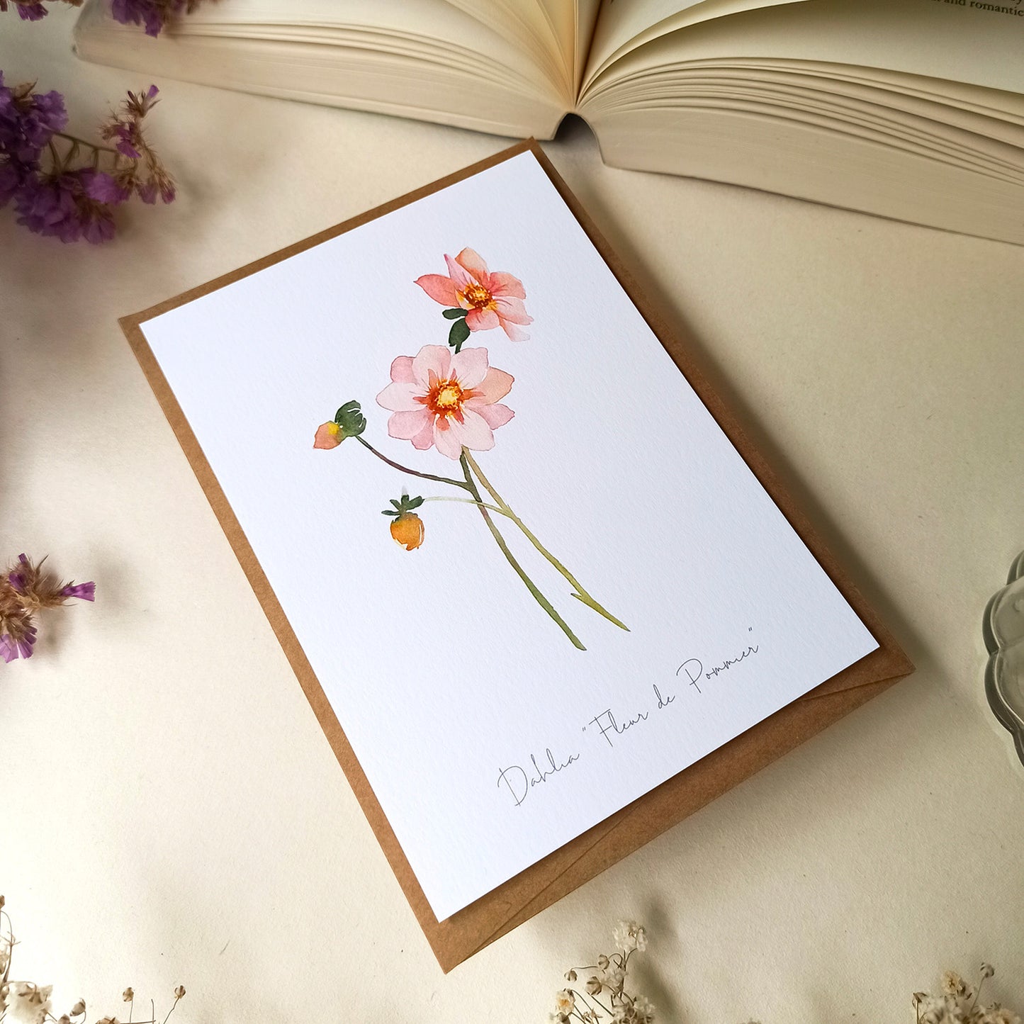 Carte postale représentant une fleur peinte à l'aquarelle - photo vue de coté