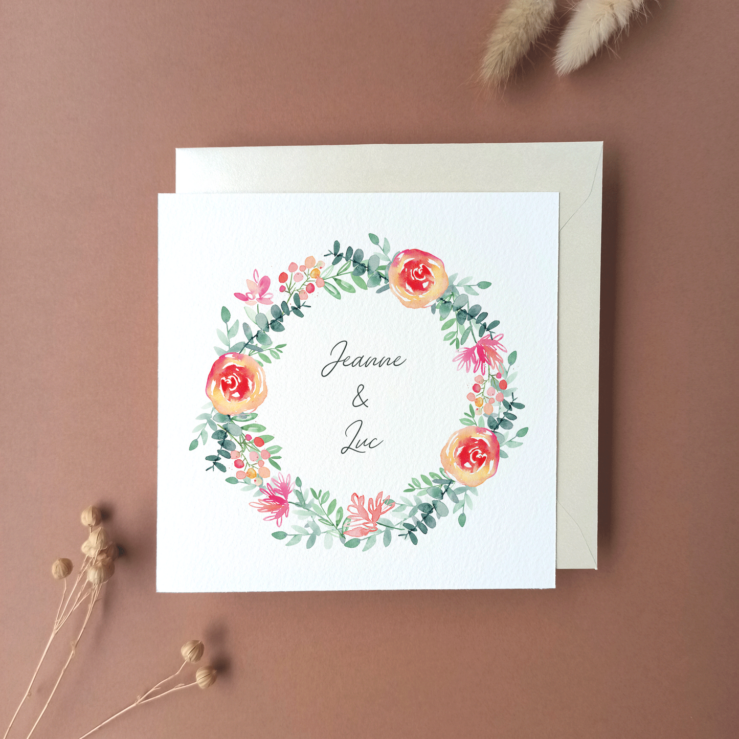 faire part couronne fleurs aquarelle