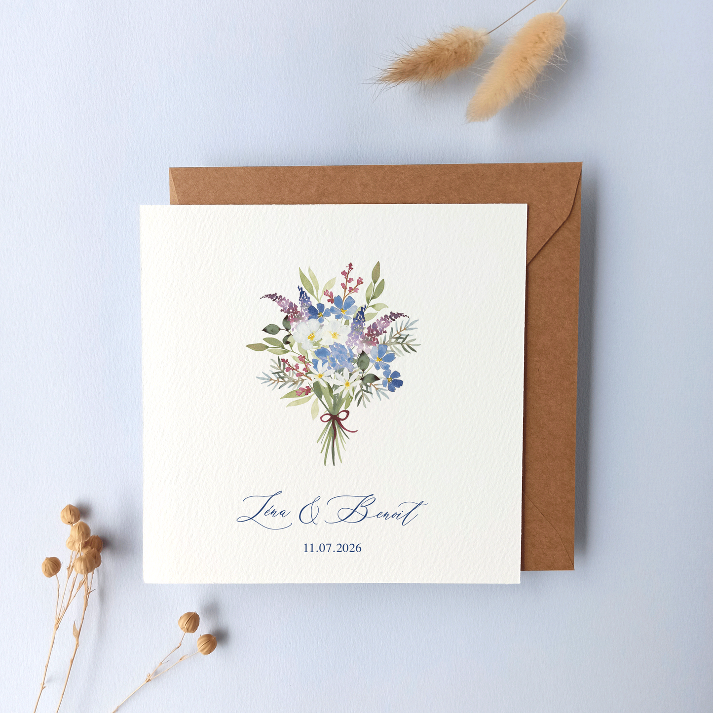 faire part mariage bouquet champêtre aquarelle enveloppe