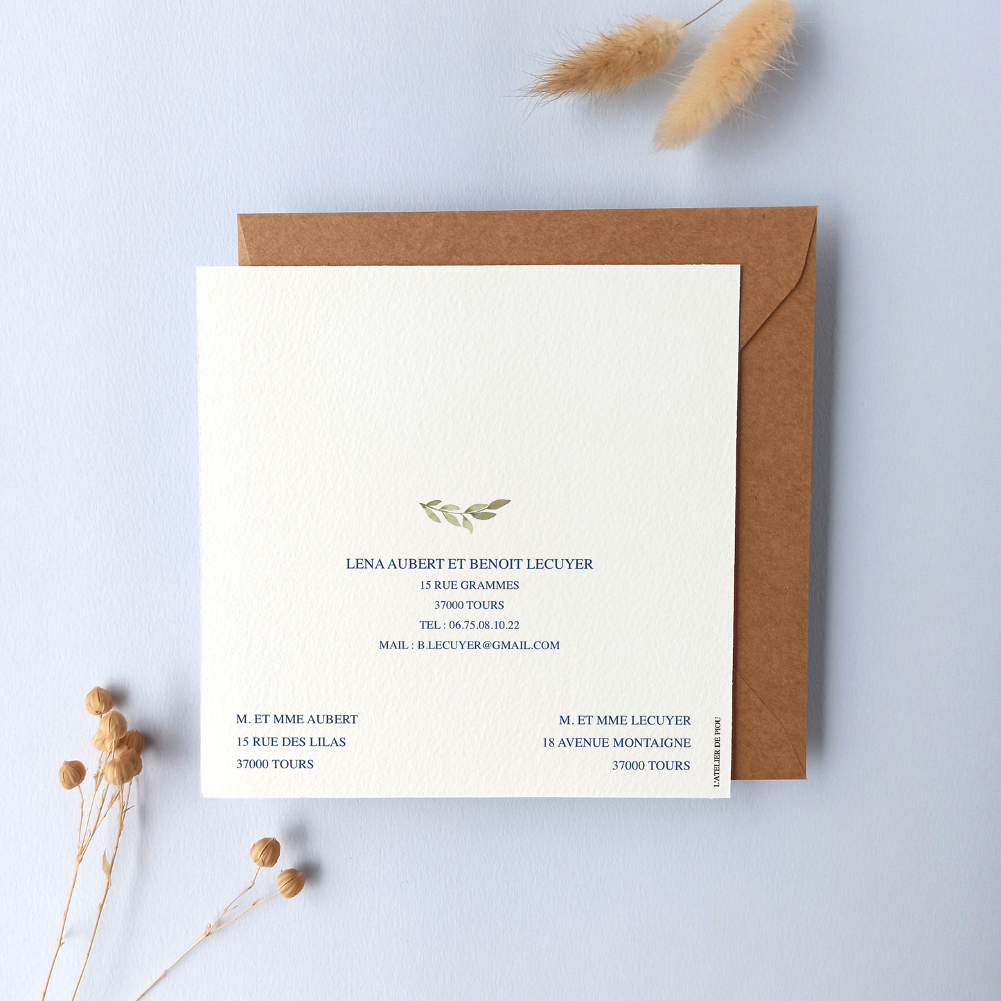 faire part mariage bouquet champêtre aquarelle verso